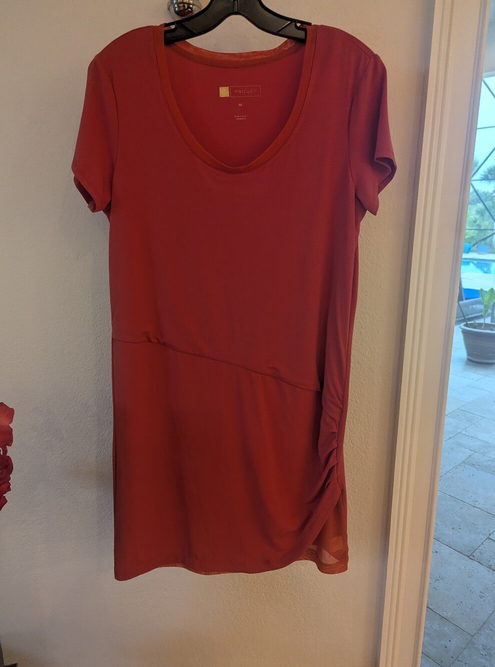 Halcyon Women's Sz Medium Casual Dress Tunic soft stretchy Salmon Pink Cinch